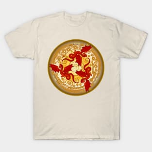 Three red dancing dragons. T-Shirt